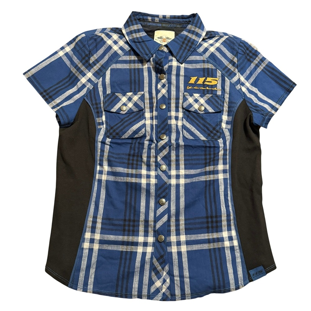 NWT Harley-Davidson Snap Button Shirt Women's Large Flannel Plaid 115 Years Blue